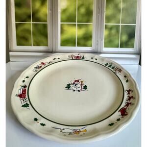 Pfaltzgraff Snow Village Dinner Plate Green Holiday Vintage Stoneware 10.5”